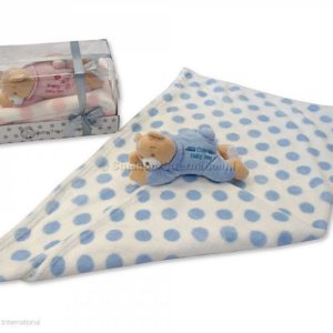 Baby Blanket with Teddy Bear in Box - Pink and Sky