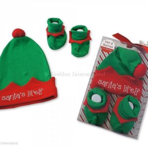 Baby Hat and Booties Christmas Gift Set - Elf
