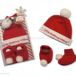 Baby Hat and Booties Cotton Gift Set - Little Christmas Wishes