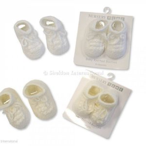Knitted Baby Booties - White and Cream