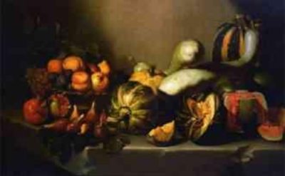 Still life with fruit on a stone ledge